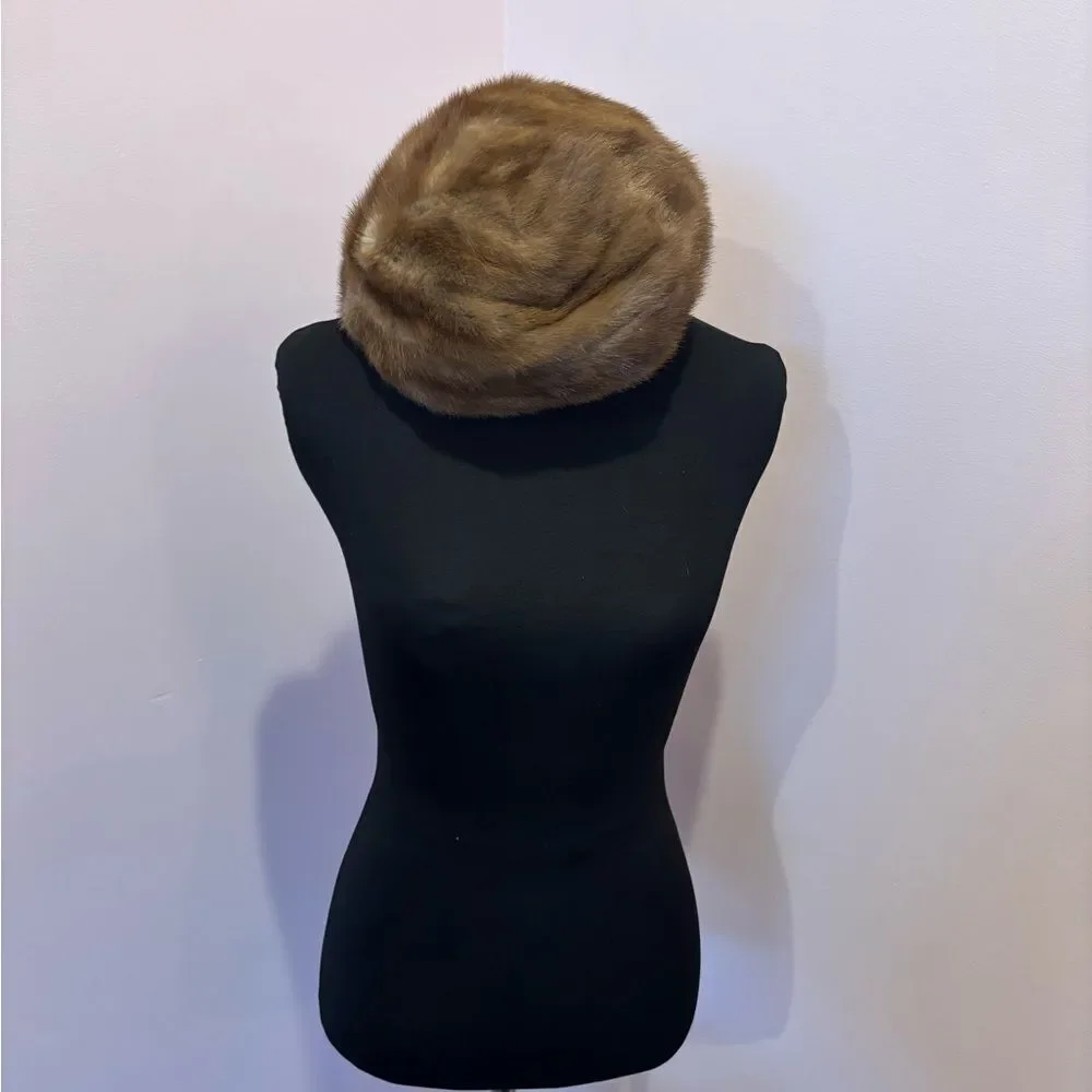Vintage Brown Fur Collar and Hat Set